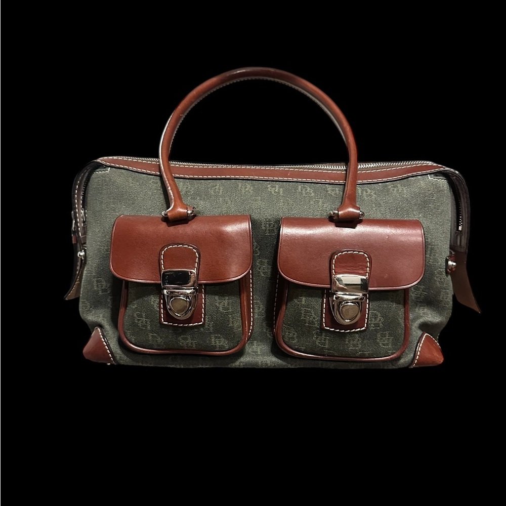 Rooney & Bourke Vintage Shoulder Bag Green Canvas with Brown Leather Trim/Accent - Picture 4 of 17
